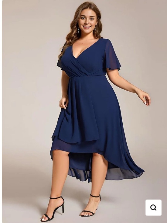 Ever Pretty Dresses & Skirts - Ever Pretty Navy Layered V-Neck Midi Dress - Semi Formal Wedding Guest Dress